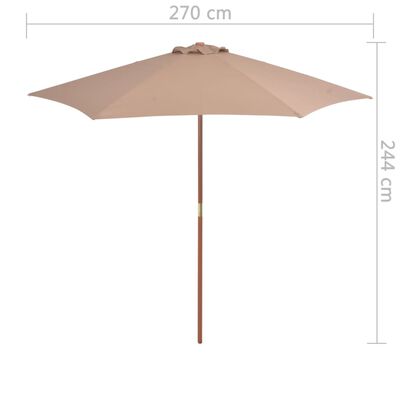 vidaXL Parasol d'extérieur avec mât en bois 270 cm taupe