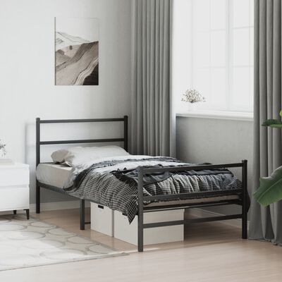 vidaXL Cadre de lit métal sans matelas avec pied de lit noir 107x203cm