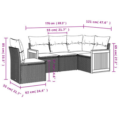 vidaXL Salon de jardin avec coussins 5 pcs beige résine tressée