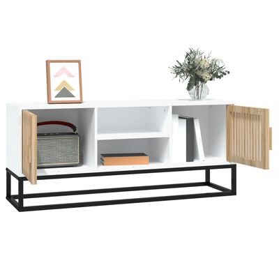 vidaXL Meuble TV blanc 105x30x45 cm bois d'ingénierie et fer