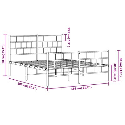 vidaXL Cadre de lit métal sans matelas et pied de lit blanc 150x200 cm