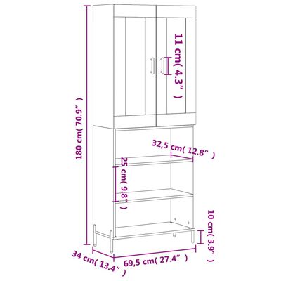 vidaXL Buffet haut Chêne fumé 69,5x34x180 cm Bois d'ingénierie