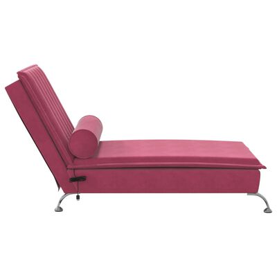 vidaXL Chaise longue de massage avec traversin rouge bordeaux velours