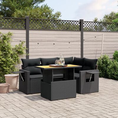 vidaXL Salon de jardin 5 pcs avec coussins noir résine tressée