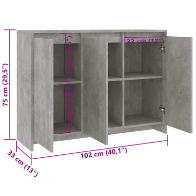 vidaXL Buffet Gris béton 102x33x75 cm Bois d'ingénierie