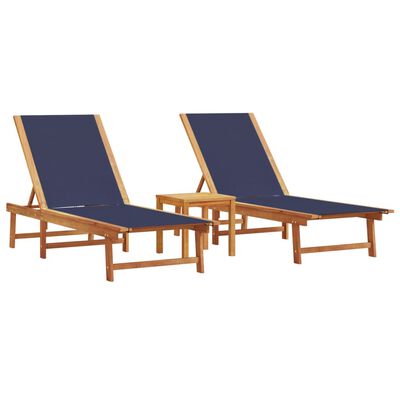 vidaXL Chaises longues lot de 2 table bleu bois d'acacia et textilène