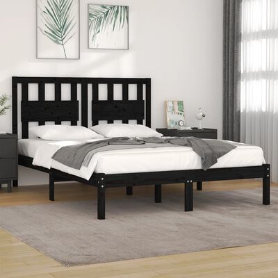 vidaXL Cadre de lit Noir Bois de pin massif 135x190 cm Double