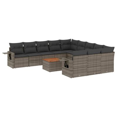 vidaXL Salon de jardin avec coussins 12 pcs gris résine tressée