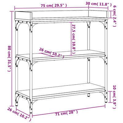 vidaXL Table console avec étagères chêne sonoma 75x30x80 cm