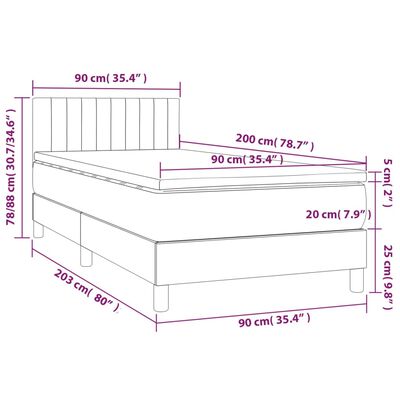 vidaXL Sommier à lattes de lit avec matelas Gris clair 90x200 cm Tissu