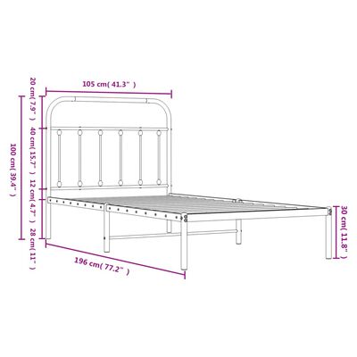 vidaXL Cadre de lit métal sans matelas avec tête de lit noir 100x190cm