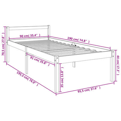 vidaXL Lit pour personne âgée blanc 90x190cm simple bois massif de pin