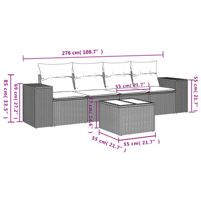 vidaXL Salon de jardin avec coussins 5 pcs beige résine tressée