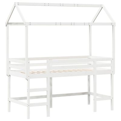 vidaXL Lit superposé et échelle et toit blanc 80x200cm bois pin massif