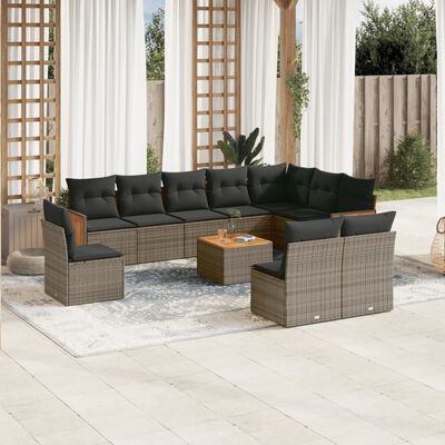 vidaXL Salon de jardin 11 pcs avec coussins gris résine tressée