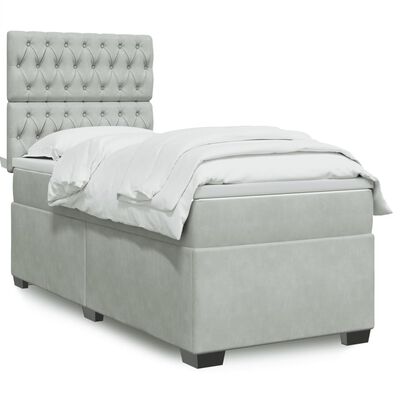 vidaXL Sommier à lattes de lit et matelas Gris clair 90x200 cm Velours