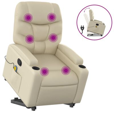 vidaXL Fauteuil inclinable de massage Crème Similicuir