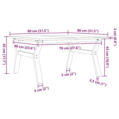 vidaXL Table basse cadre en Y 80x80x45 cm bois de pin massif et fonte