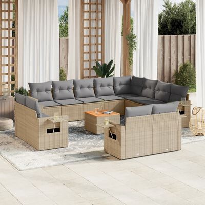 vidaXL Salon de jardin avec coussins 13 pcs beige résine tressée