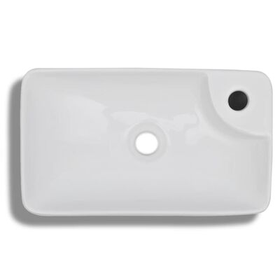 vidaXL Lavabo à trou pour robinet céramique Blanc pour salle de bain