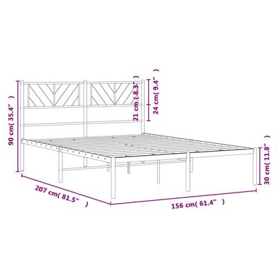 vidaXL Cadre de lit métal sans matelas avec tête de lit noir 150x200cm