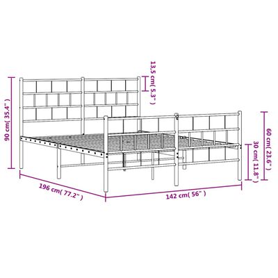 vidaXL Cadre de lit métal sans matelas et pied de lit blanc 135x190 cm