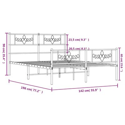 vidaXL Cadre de lit métal sans matelas et pied de lit blanc 135x190 cm