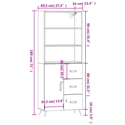 vidaXL Buffet haut Gris béton 69,5x34x180 cm Bois d'ingénierie