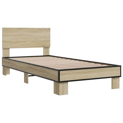 vidaXL Cadre de lit chêne sonoma 75x190 cm bois d'ingénierie et métal