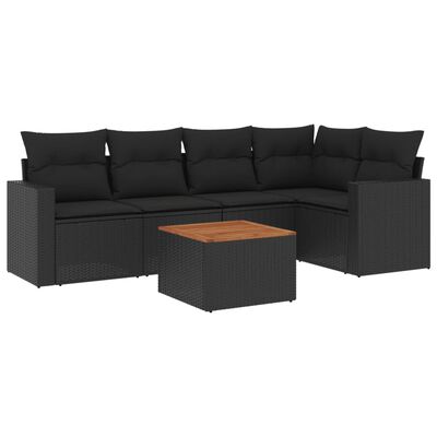 vidaXL Salon de jardin 6 pcs avec coussins noir résine tressée