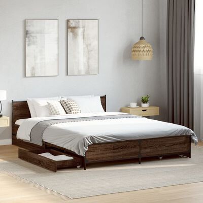 vidaXL Cadre de lit avec tiroirs sans matelas chêne marron 135x190 cm