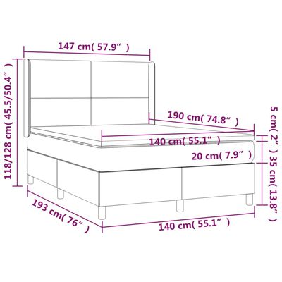 vidaXL Sommier à lattes de lit matelas et LED Bleu foncé 140x190 cm