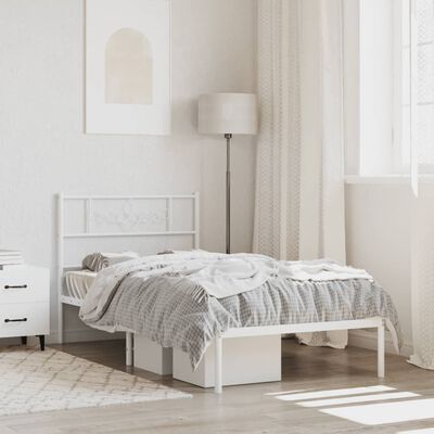 vidaXL Cadre de lit métal sans matelas avec tête de lit blanc 90x190cm