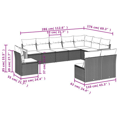 vidaXL Salon de jardin avec coussins 10 pcs beige résine tressée