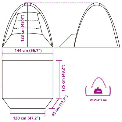 vidaXL Tente de plage 3 personnes gris imperméable