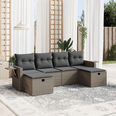 vidaXL Salon de jardin 6 pcs avec coussins gris résine tressée