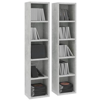 vidaXL Armoires à CD 2 pcs Gris béton 21x16x93,5 cm Bois d'ingénierie