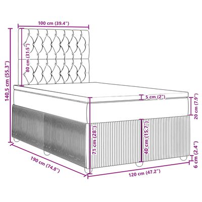 vidaXL Sommier à lattes de lit et matelas gris clair 120x190 cm tissu