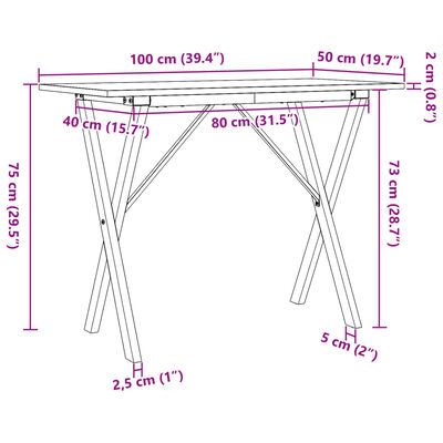 vidaXL Table à manger cadre en X 100x50x75 cm bois de pin massif fonte