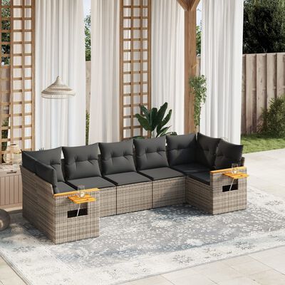 vidaXL Salon de jardin avec coussins 7 pcs gris résine tressée