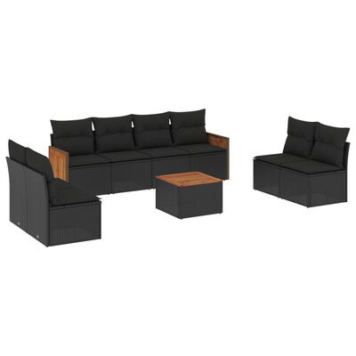 vidaXL Salon de jardin 9 pcs avec coussins noir résine tressée