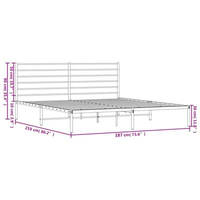 vidaXL Cadre de lit métal avec tête de lit noir 183x213 cm