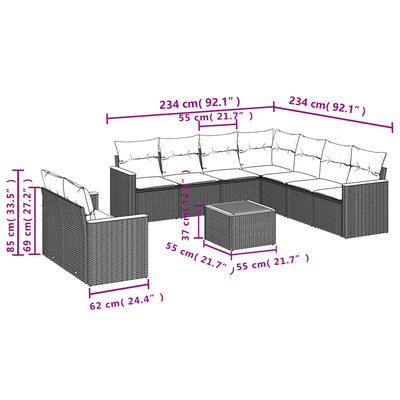 vidaXL Salon de jardin et coussins 10 pcs mélange beige résine tressée