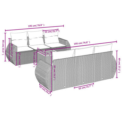 vidaXL Salon de jardin 7 pcs avec coussins noir résine tressée