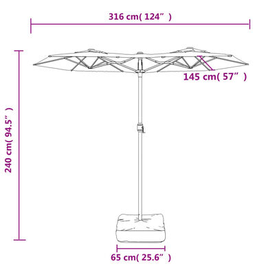 vidaXL Parasol à double tête noir 316x240 cm