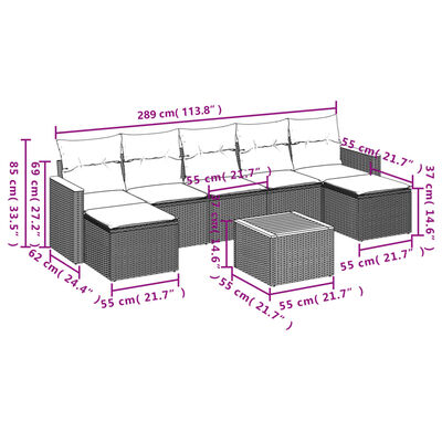 vidaXL Salon de jardin 8 pcs avec coussins noir résine tressée