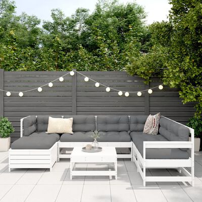 vidaXL Salon de jardin 8 pcs blanc bois de pin massif