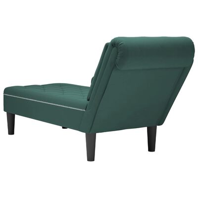 vidaXL Fauteuil long et coussin et accoudoir droit vert foncé velours