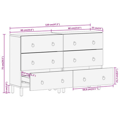 vidaXL Armoires latérales 2 pcs 60x33x75 cm bois massif de manguier