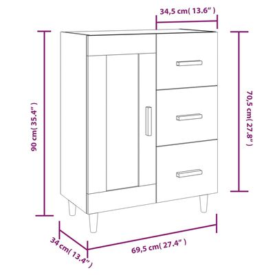 vidaXL Buffet Blanc brillant 69,5x34x90 cm Bois d'ingénierie